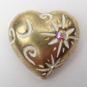 VINTAGE Brooch Pin Heart Shaped Swirl Gold Metal